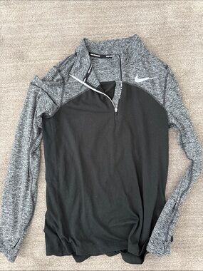 Nike Black and Heather Gray Quarter Zip Girls Running Top